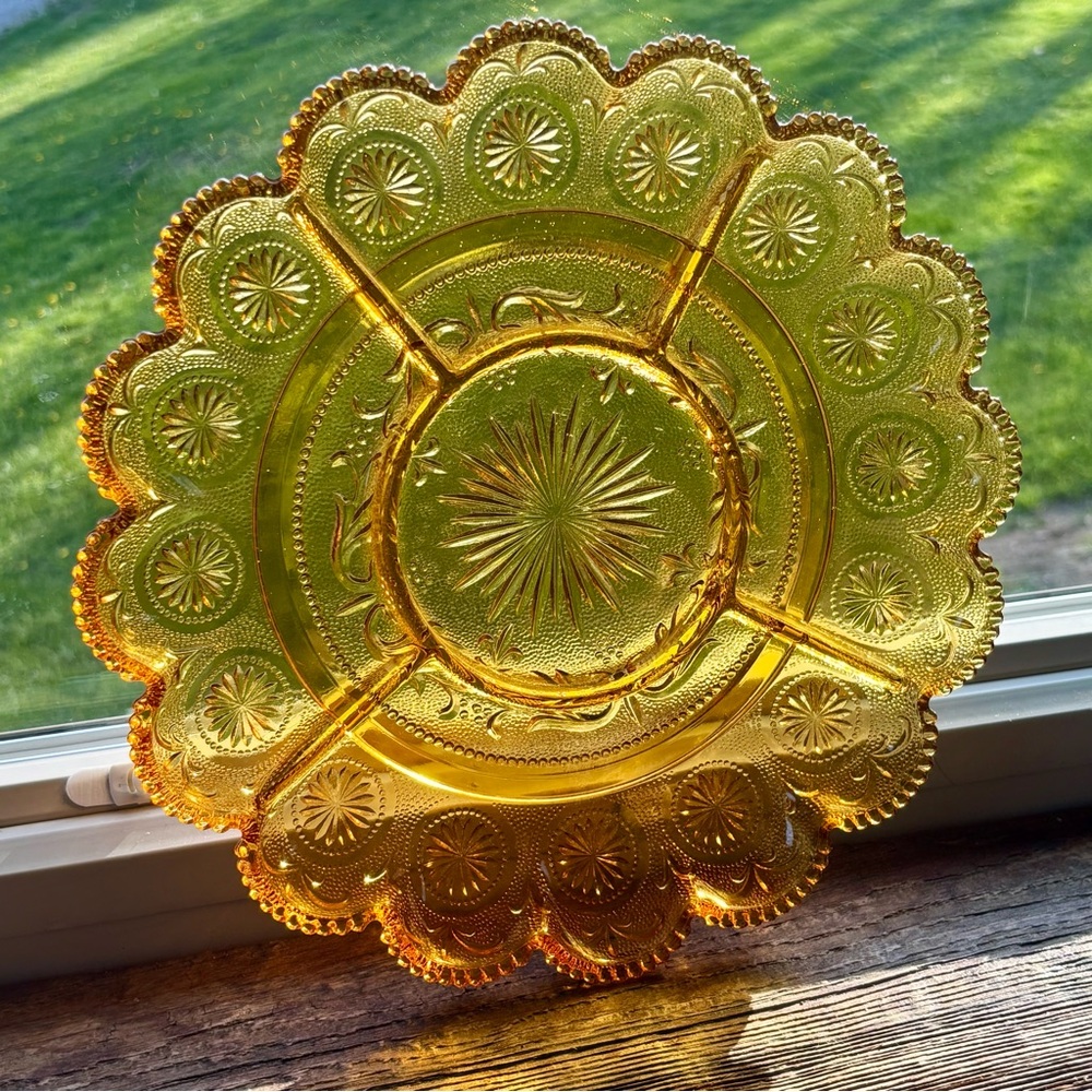 Vtg. Brockway Glass AMERICAN CONCORD Amber 5 Part Relish Serving Dish  11”